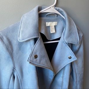 NEW Blue Faux Suede Biker Jacket